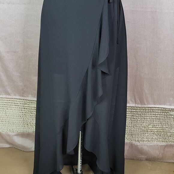 MISS AVENUE Black Plunging Neckline Ruffled Maxi‎ Dress Medium - Picture 4 of 12